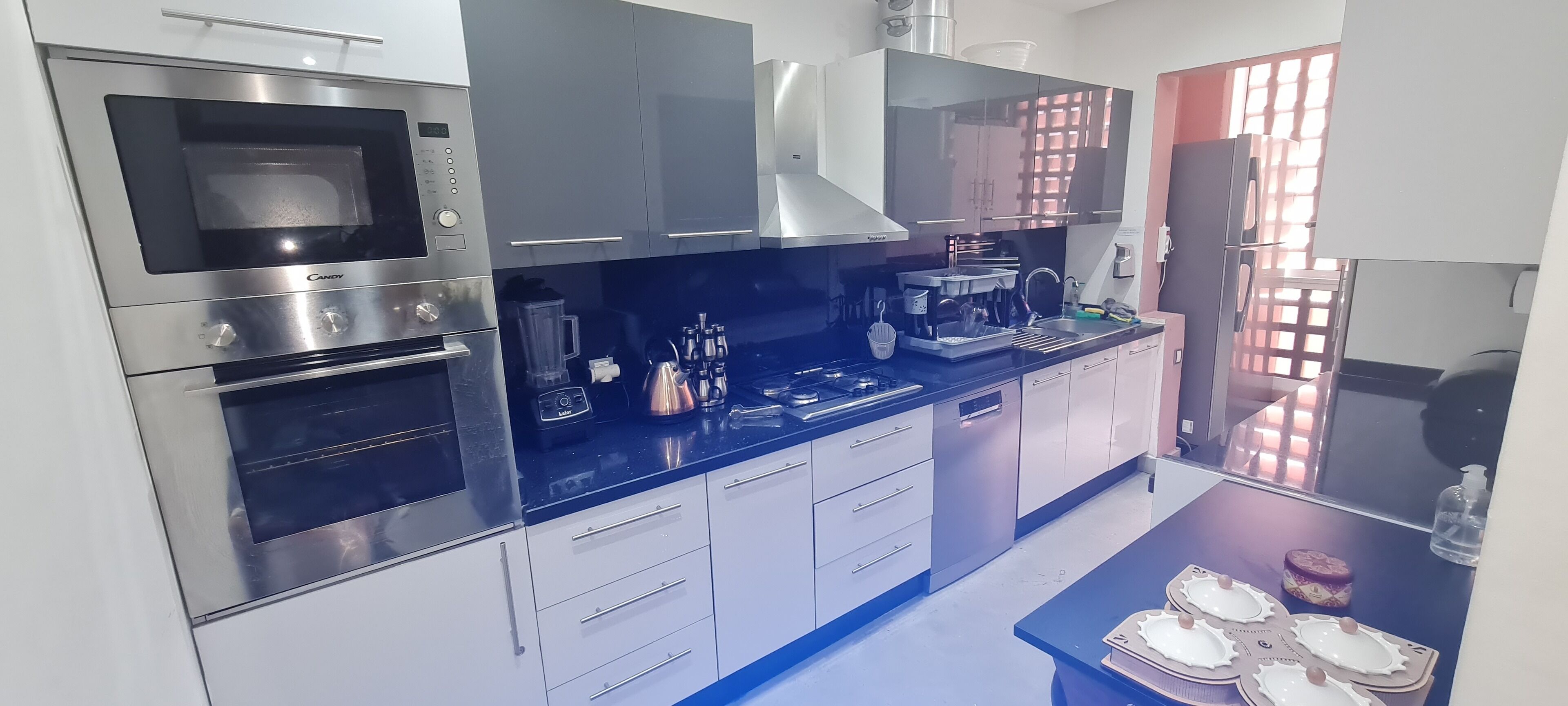 Fridge, microwave, dishwasher, electric kettle