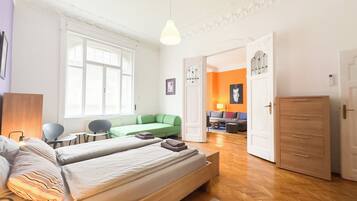 2 bedrooms, desk, iron/ironing board, travel cot