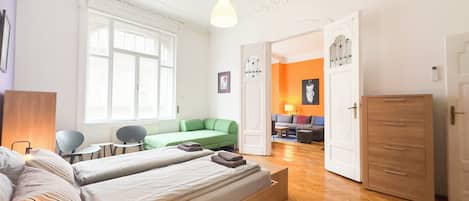 2 bedrooms, desk, iron/ironing board, travel crib