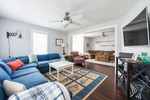 TV, DVD player, books, video library