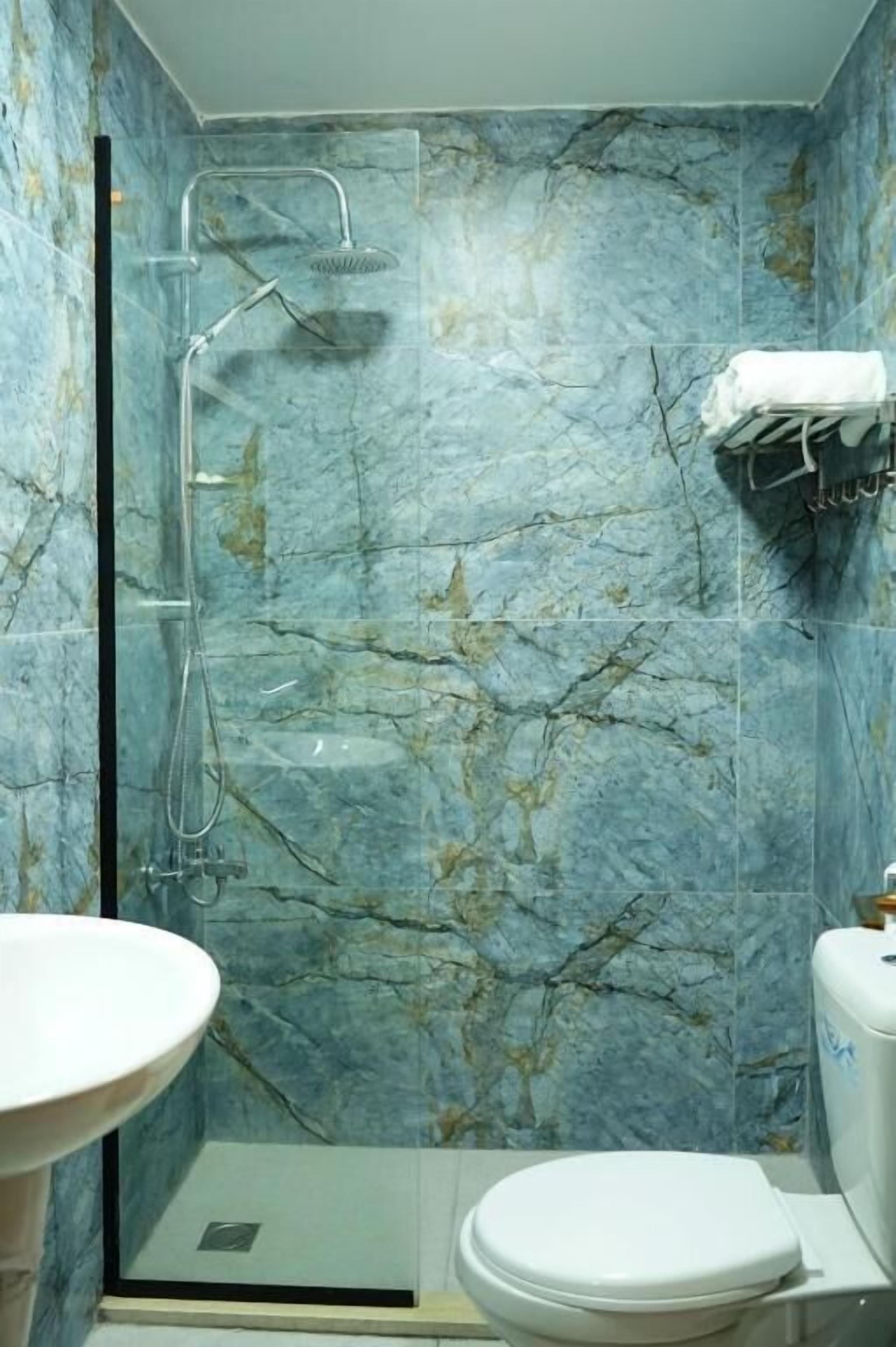 Rainfall showerhead, hair dryer, bidet, towels