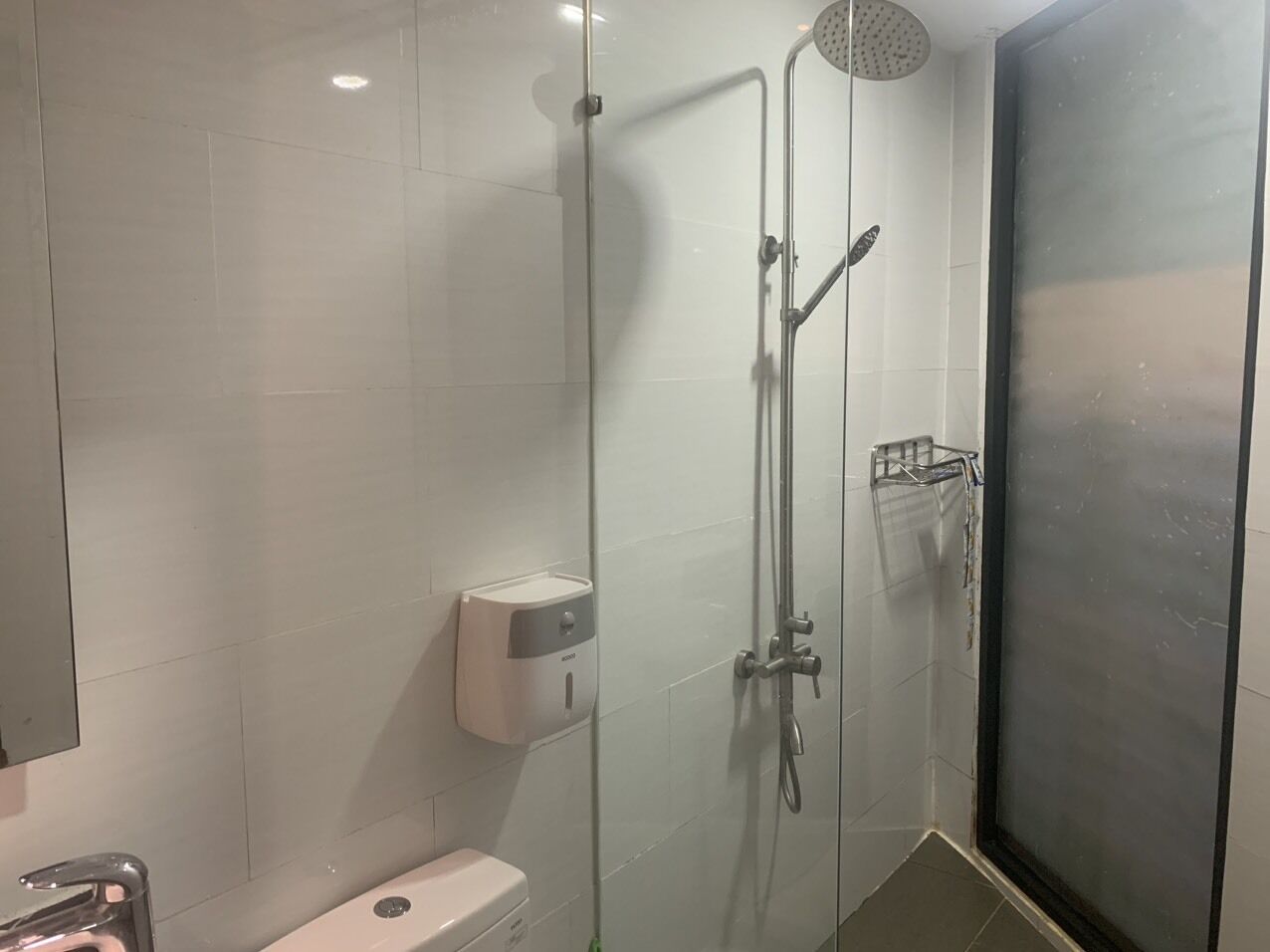 Shower, jetted tub, hair dryer, bidet