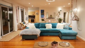 Smart TV, fireplace, toys, books