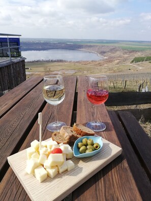 Enjoy a scenic picnic with a view of the surrounding vineyard and fields.