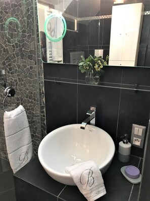Shower, hair dryer, towels - LA FONTAINE 2 AP4355 By Riviera Holiday Homes (Villefranche-sur-Mer)