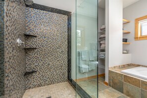 Bathtub, hair dryer, towels