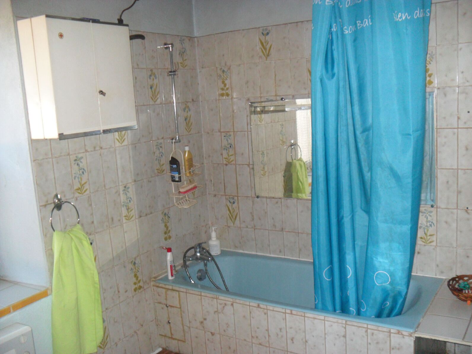 Shower, hair dryer, soap, shampoo