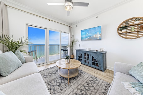 Signature Apartment, 3 Bedrooms, Balcony, Beach View | Living room | 60-inch Smart TV with cable channels, TV