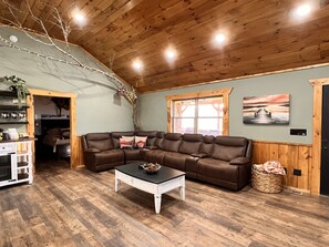 Smart TV, fireplace, video games, foosball