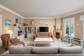 Smart TV, lareira, DVD player