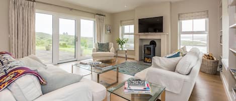 Televisión y chimenea