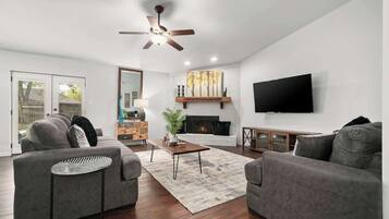 TV, fireplace, offices