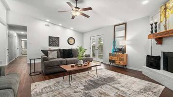 TV, fireplace, offices