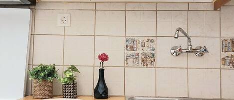 Fridge, oven, stovetop, coffee/tea maker