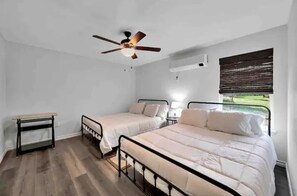 1 bedroom, desk, iron/ironing board, travel cot