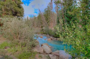 A river flowing through a forested area with rocks and trees. - Sunny and Spacious Condo/Pool and Hot Tub Access (Keystone)