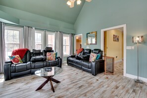 TV, fireplace - Douglasville Lake Home w/ Private Pool + Gazebo! (Douglasville)