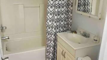 Shower, towels, soap, shampoo