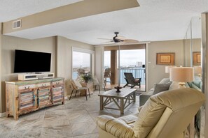 Condo, Multiple Beds, Balcony (#502) | Living area | 40-inch flat-screen TV with digital channels, TV - Compass Point #502 by Southern Vacation Rentals (Gulf Shores)