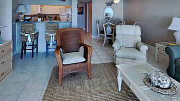 Condo, Multiple Beds, Balcony, Ocean View | Living area | 40-inch flat-screen TV with digital channels, TV