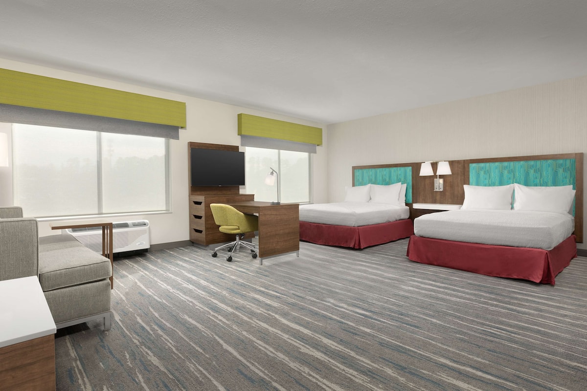 Studio, 2 Queen Beds, Accessible, Bathtub (Mobility & Hearing) | Desk, laptop workspace, blackout drapes, iron/ironing board