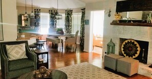 Smart TV, fireplace, video games, DVD player