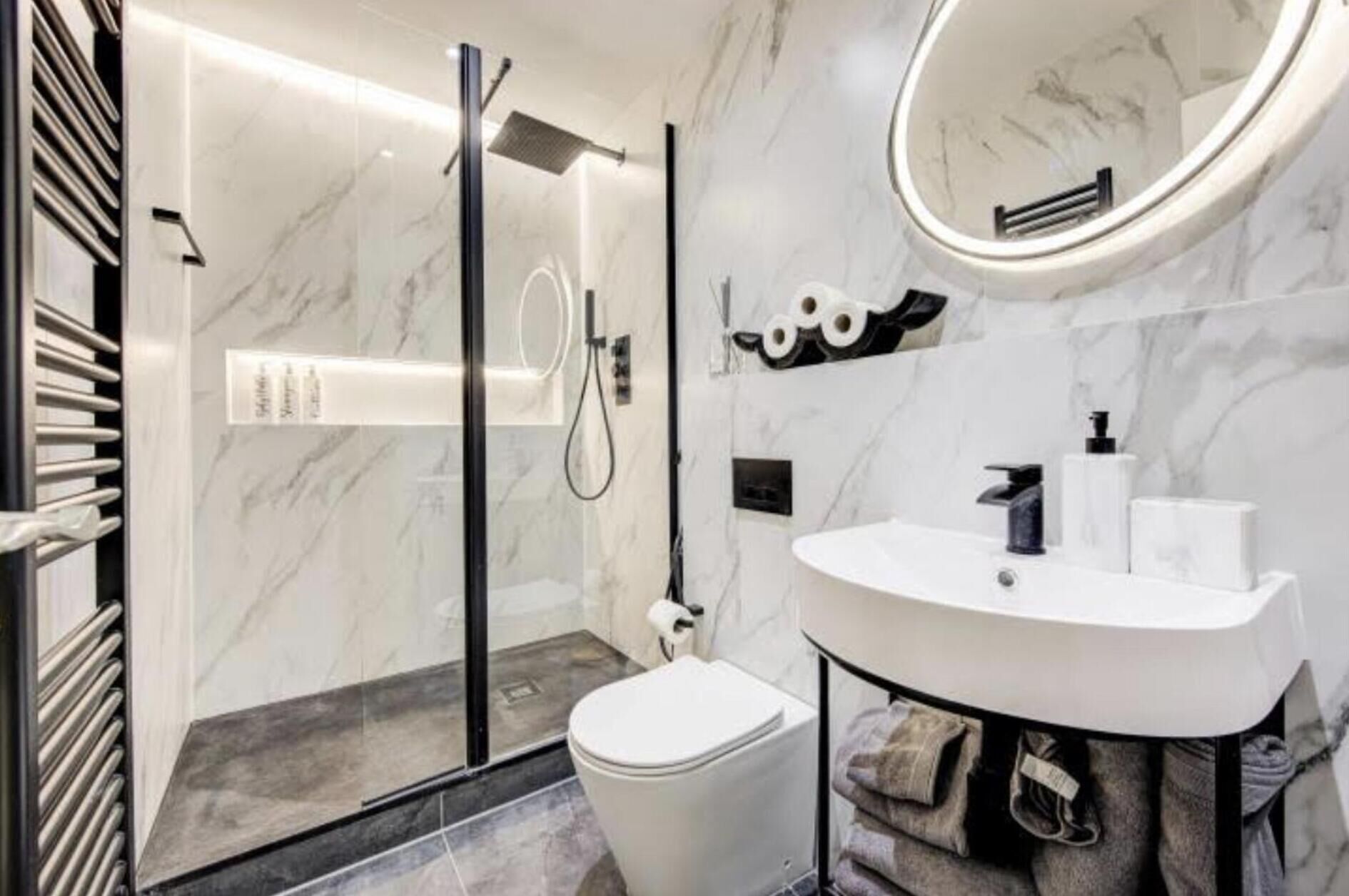 Apartment | Bathroom | Separate tub and shower, deep soaking tub, hair dryer, towels