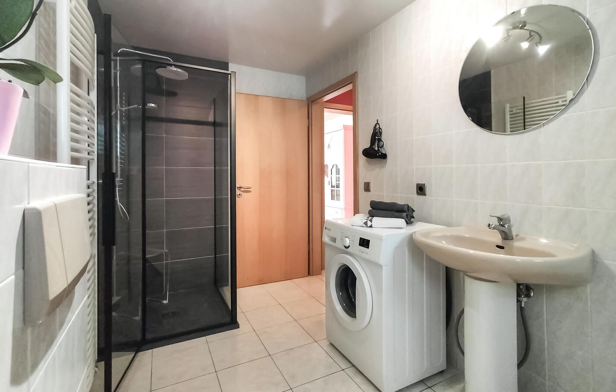 Combined shower/tub, hair dryer