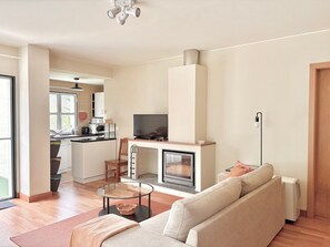 TV, fireplace