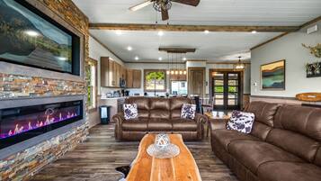 Smart TV, fireplace, foosball, stereo