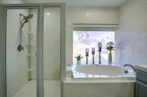 Hair dryer, bidet, towels, soap
