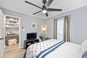 2 bedrooms, desk, iron/ironing board, travel cot