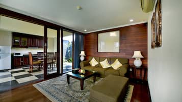 One Bedroom Private Pool Villa with Bath Tub | Living area | Flat-screen TV, DVD player
