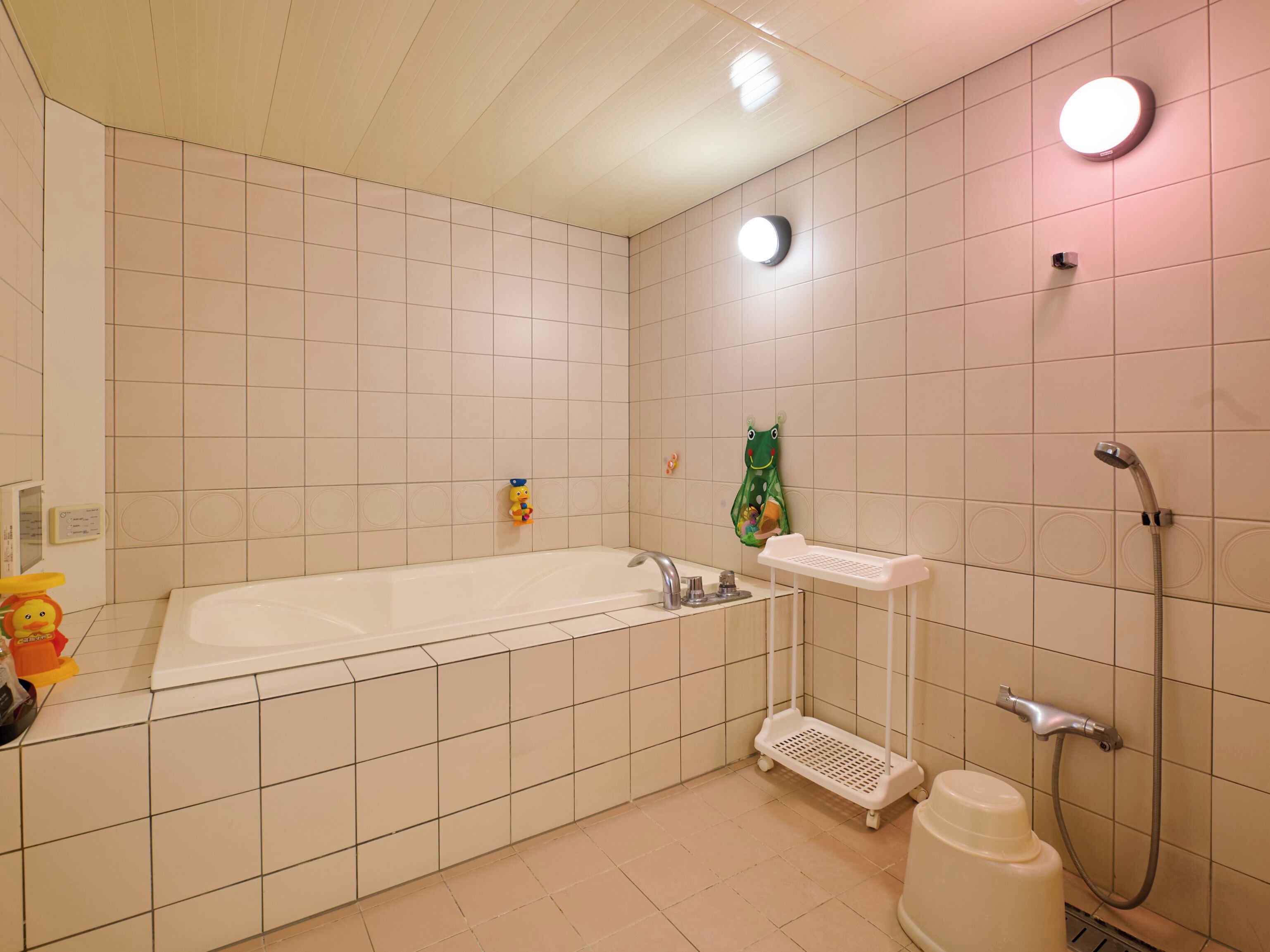 Un baño con bañera, ducha e inodoro.