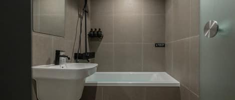 Shower, free toiletries, hair dryer, bathrobes