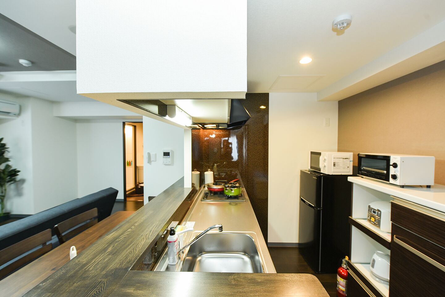 Deluxe Apartment | Private kitchen | Fridge, microwave, stovetop, toaster