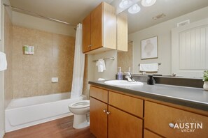 Eco-friendly toiletries, hair dryer, towels, soap