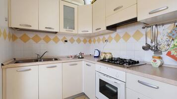 Fridge, oven, stovetop, coffee/tea maker