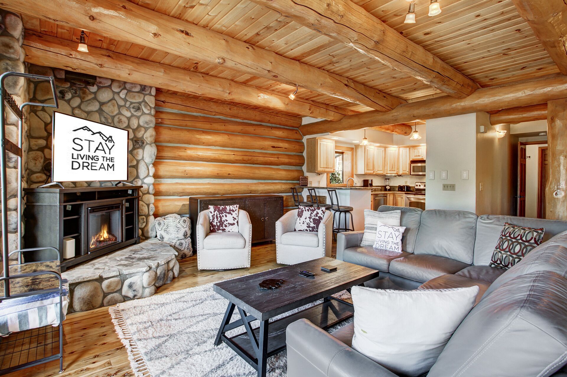 TV, fireplace, video library, stereo