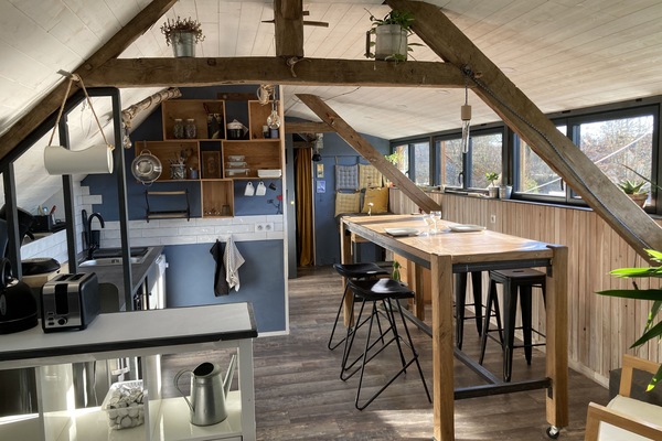 Loft coin cuisine salle à manger. Ilot et table amovibles