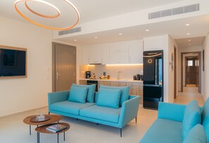 Two Bedroom Villa with Private Pool and Sea View | Living area | 55-inch Smart TV with satellite channels, MP3 dock, streaming services