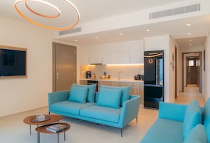 Two Bedroom Villa with Private Pool and Sea View | Living area | 55-inch Smart TV with satellite channels, MP3 dock, streaming services