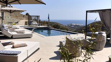 Seasonal outdoor pool, open 8:00 AM to 8:00 PM, pool umbrellas