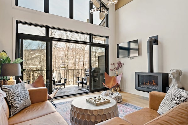 Smart TV, fireplace, stereo