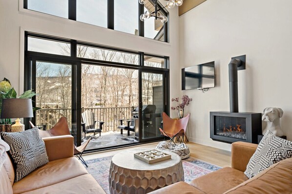 Smart TV, fireplace, stereo