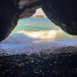 Private beach, black sand