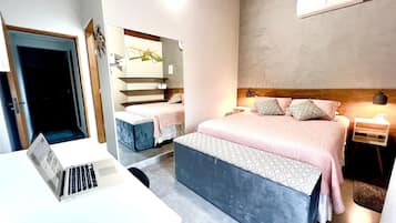 3 bedrooms, desk, blackout drapes, iron/ironing board