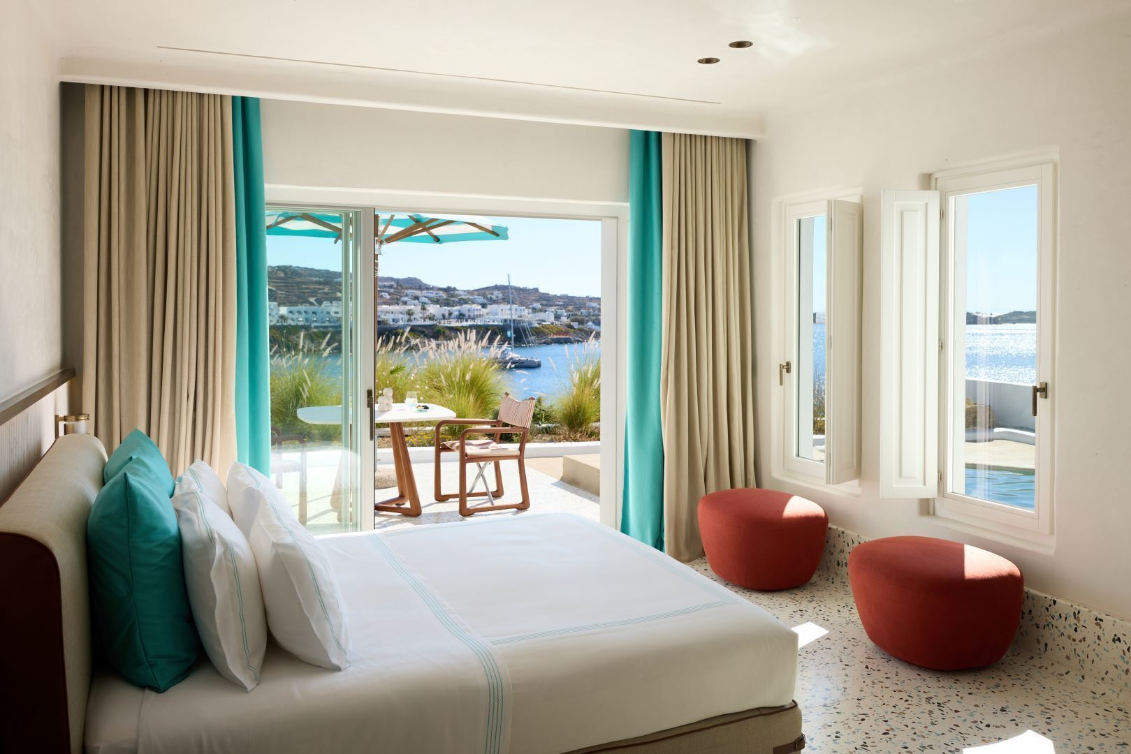 Grand suite, privézwembad, uitzicht op zee | Italiaanse Frette-lakens, luxe beddengoed, een kluis op de kamer