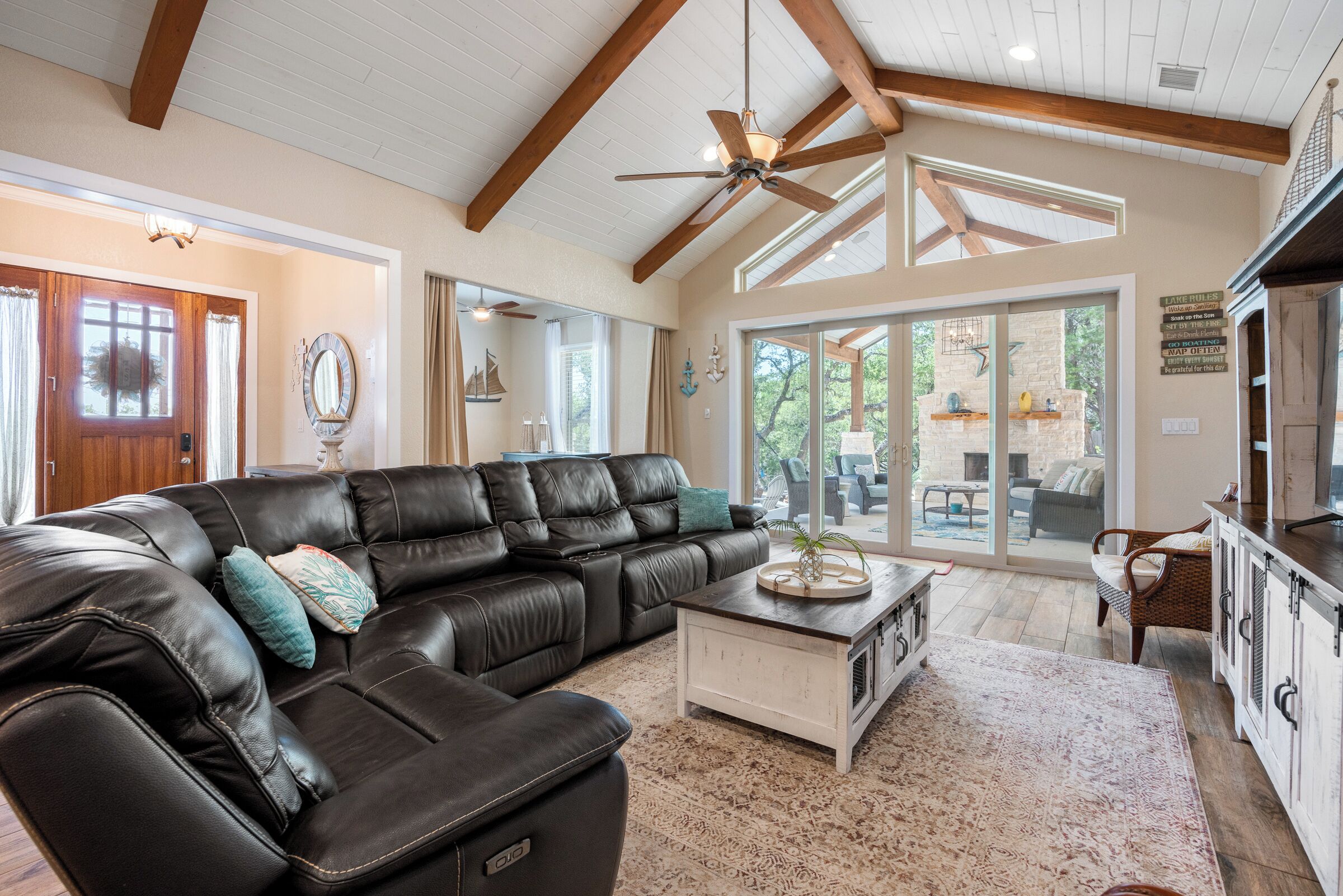 Smart TV, fireplace, DVD player, foosball