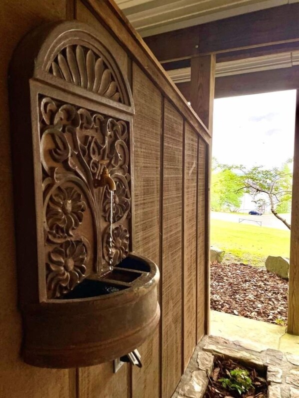 Exterior detail - Lake view queen Guest Room with two queens, sleeper sofa and deck overlooking Lake Ouachita. by RedAwning (Mount Ida)
